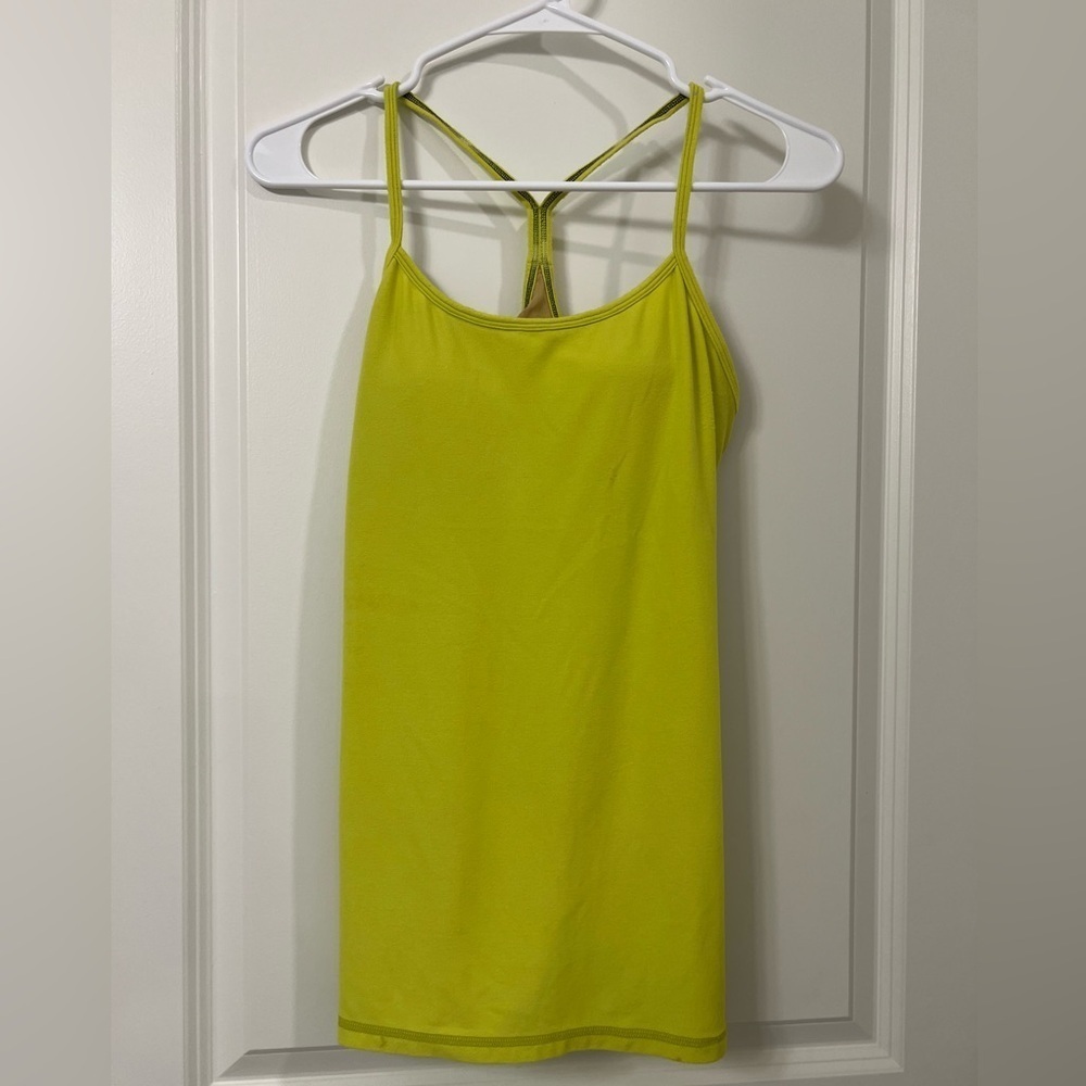 Lululemon Shirt Womens 4 Green Yellow Logo Ladies Tank Top (0225)